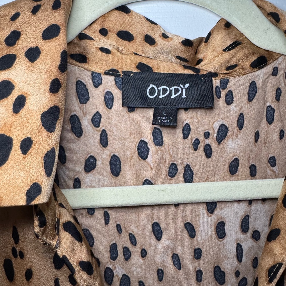 Oddi Gold Animal Print Button Front Blouse - Picture 3 of 8